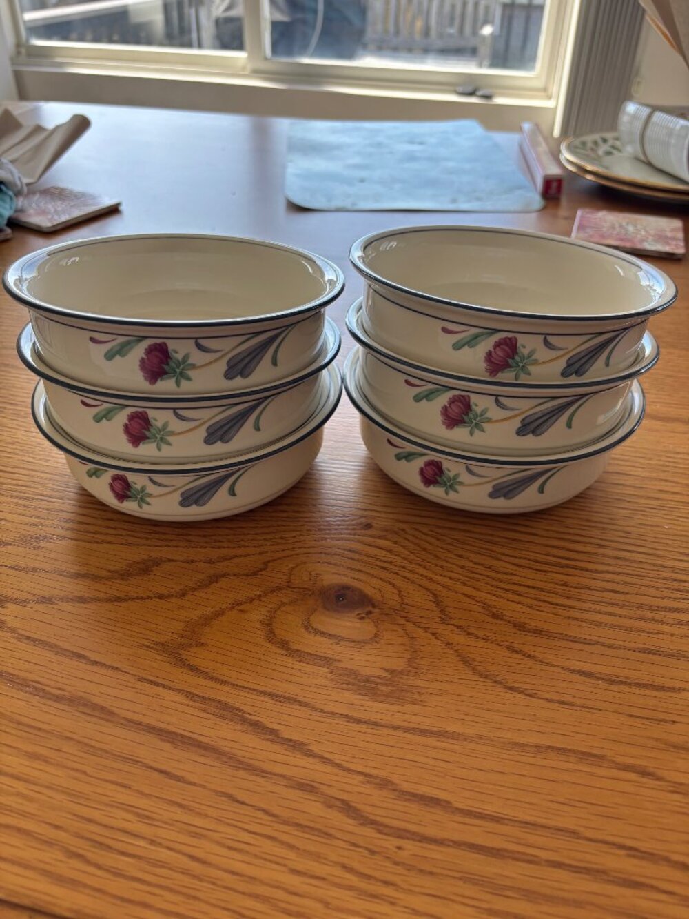 Lenox chinastone poppies on blue bowls